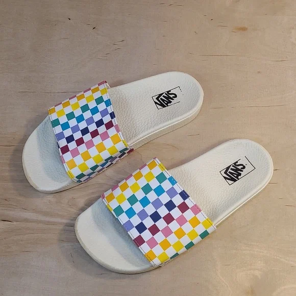 Vans La Costa Rainbow Checkerboard Multicolored Youth Flip-Flops Sandals - Picture 4 of 10